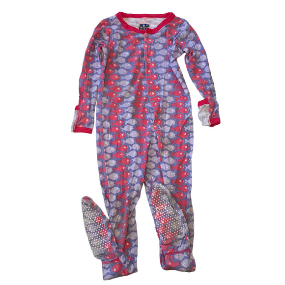 Kickee Pants Girls Bamboo Fish Footed Pajamas 3T - Picture 1 of 5